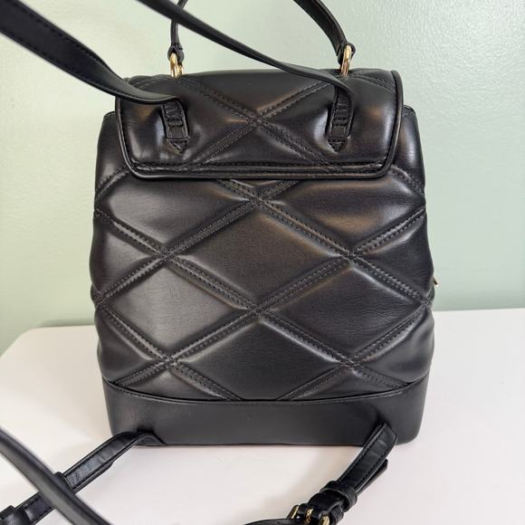 Michael Kors Backpack Handbag Black Serena MD Quilted Leather Flap Top Handle - Picture 6 of 12